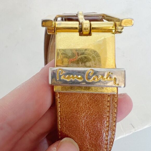 Pierre Cardin Vintage Cognac Brown Leather Skinny Belt Gold Hardware Size 34 - Picture 2 of 6